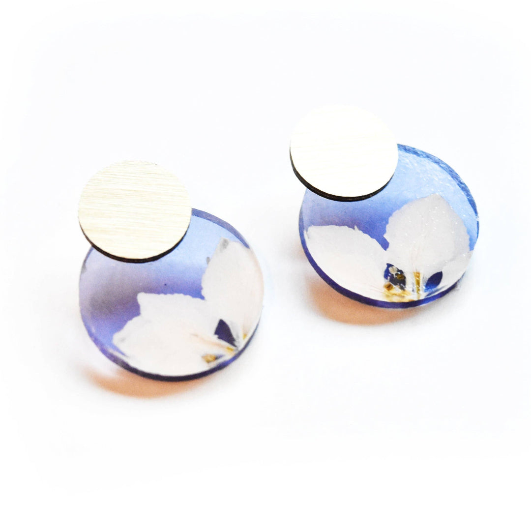 Fleur Violet Gold Ecoresin Disc Studs