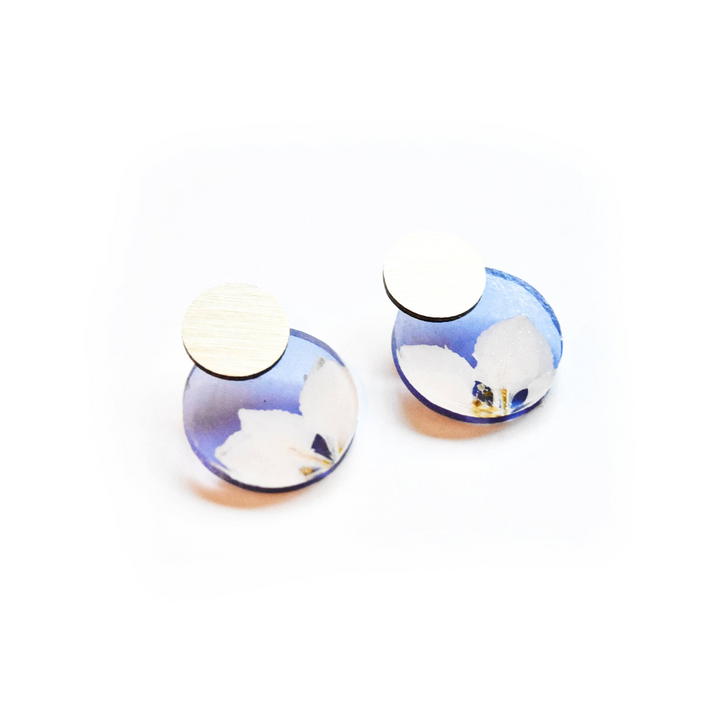 Fleur Violet Gold Ecoresin Disc Studs