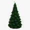 A green, beeswax candle shaped like a Christmas tree. The candle has detailed branches and a pointed top.