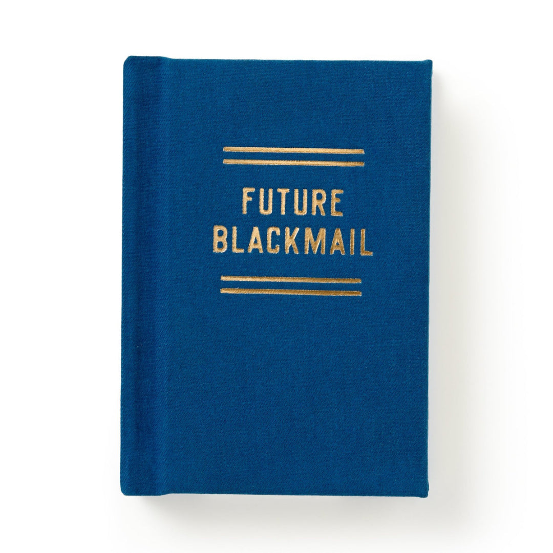 Blue book titled 'Future Blackmail' on a white background