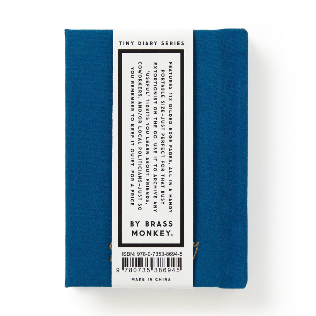 Blue notebook with a label on a white background