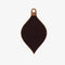 A wooden ornament shaped like a teardrop. The ornament is decorated with colorful embroidery stitches in a geometric diamond pattern.