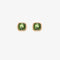 A set of three pairs of peridot earrings displayed on a green card. The set includes a pair of stud earrings, a pair of bar earrings with small peridot beads, and a pair of hoop earrings with dangling peridot stones. The card has the month 