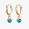A set of three pairs of turquoise earrings displayed on a blue card. The set includes a pair of stud earrings, a pair of bar earrings with small turquoise beads, and a pair of hoop earrings with dangling turquoise stones. The card has the month 