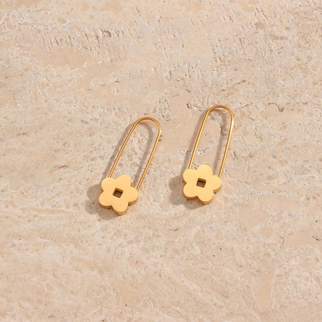Gold Flower Pin Earrings
