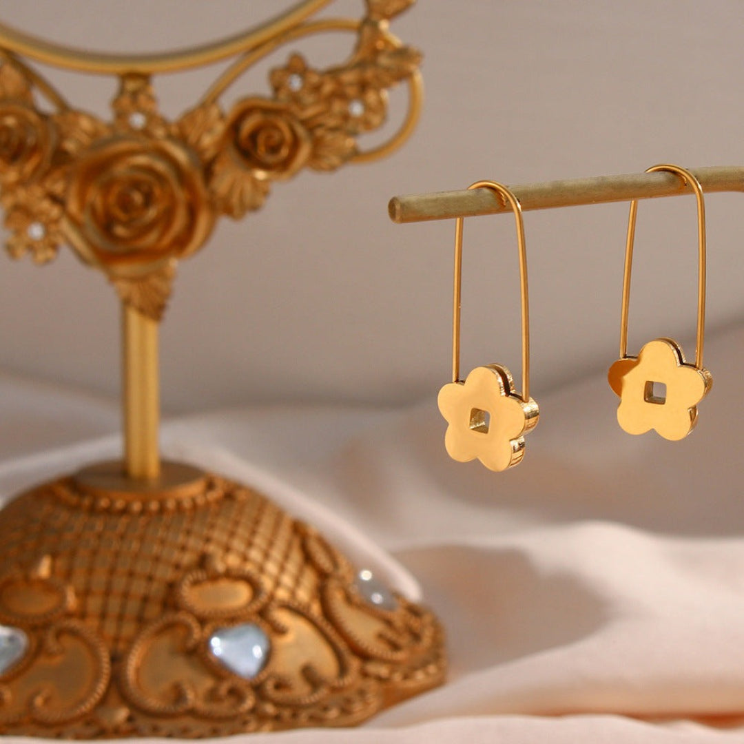 Gold Flower Pin Earrings