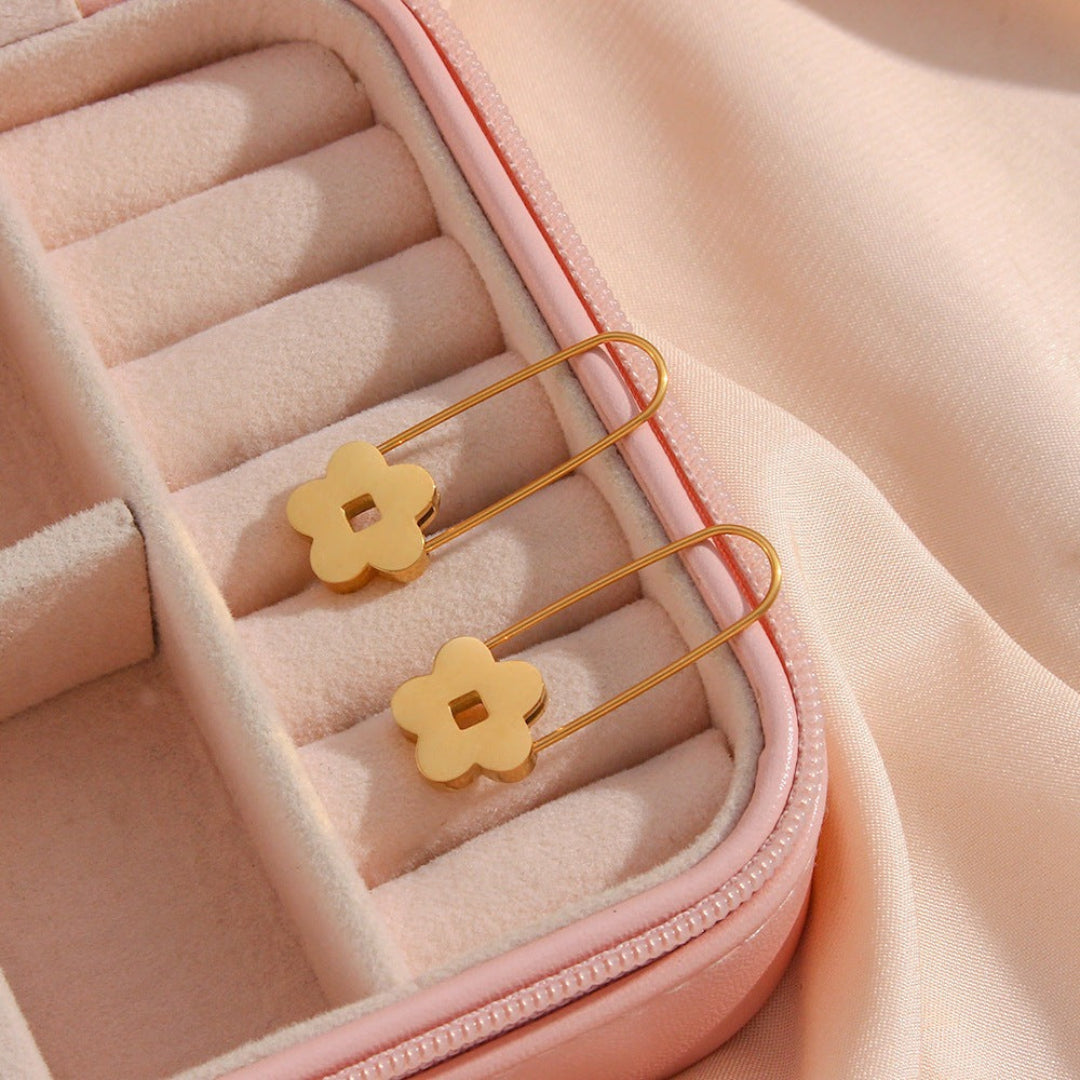 Gold Flower Pin Earrings