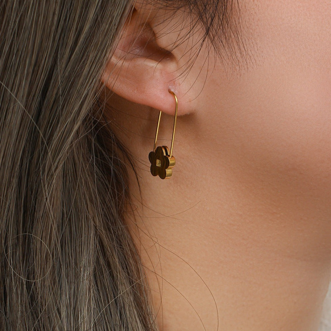 Gold Flower Pin Earrings