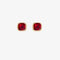 A set of three pairs of garnet earrings displayed on a red card. The set includes a pair of stud earrings, a pair of bar earrings with small garnet beads, and a pair of hoop earrings with dangling garnet stones. The card has the month 