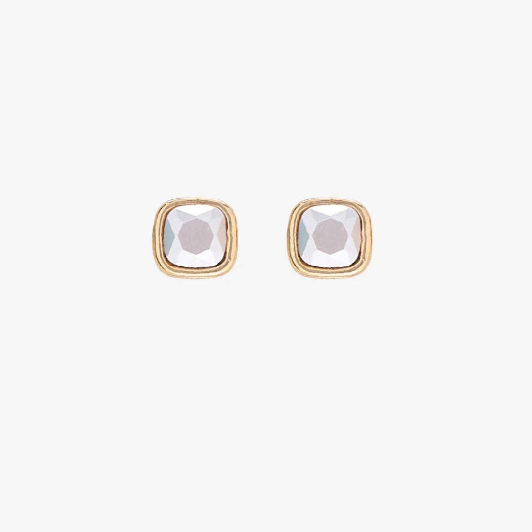 A set of three pairs of pearl earrings displayed on a blue card. The set includes a pair of stud earrings, a pair of bar earrings with small pearl beads, and a pair of hoop earrings with dangling pearl stones. The card has the month "June" and the brand name "Foxy Originals."