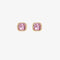 A set of three pairs of opal earrings displayed on a pink card. The set includes a pair of stud earrings, a pair of bar earrings with small opal beads, and a pair of hoop earrings with dangling opal stones. The card has the month 