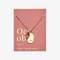 A gold necklace with an opal stone pendant. The pendant also has the word 
