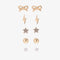 A set of gold stud earrings representing the days of the week. The earrings are arranged on a pink card with the words 