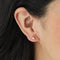 A set of gold stud earrings representing the days of the week. The earrings are arranged on a pink card with the words 
