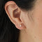 A set of gold stud earrings representing the days of the week. The earrings are arranged on a pink card with the words 