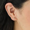 A set of gold stud earrings representing the days of the week. The earrings are arranged on a pink card with the words 