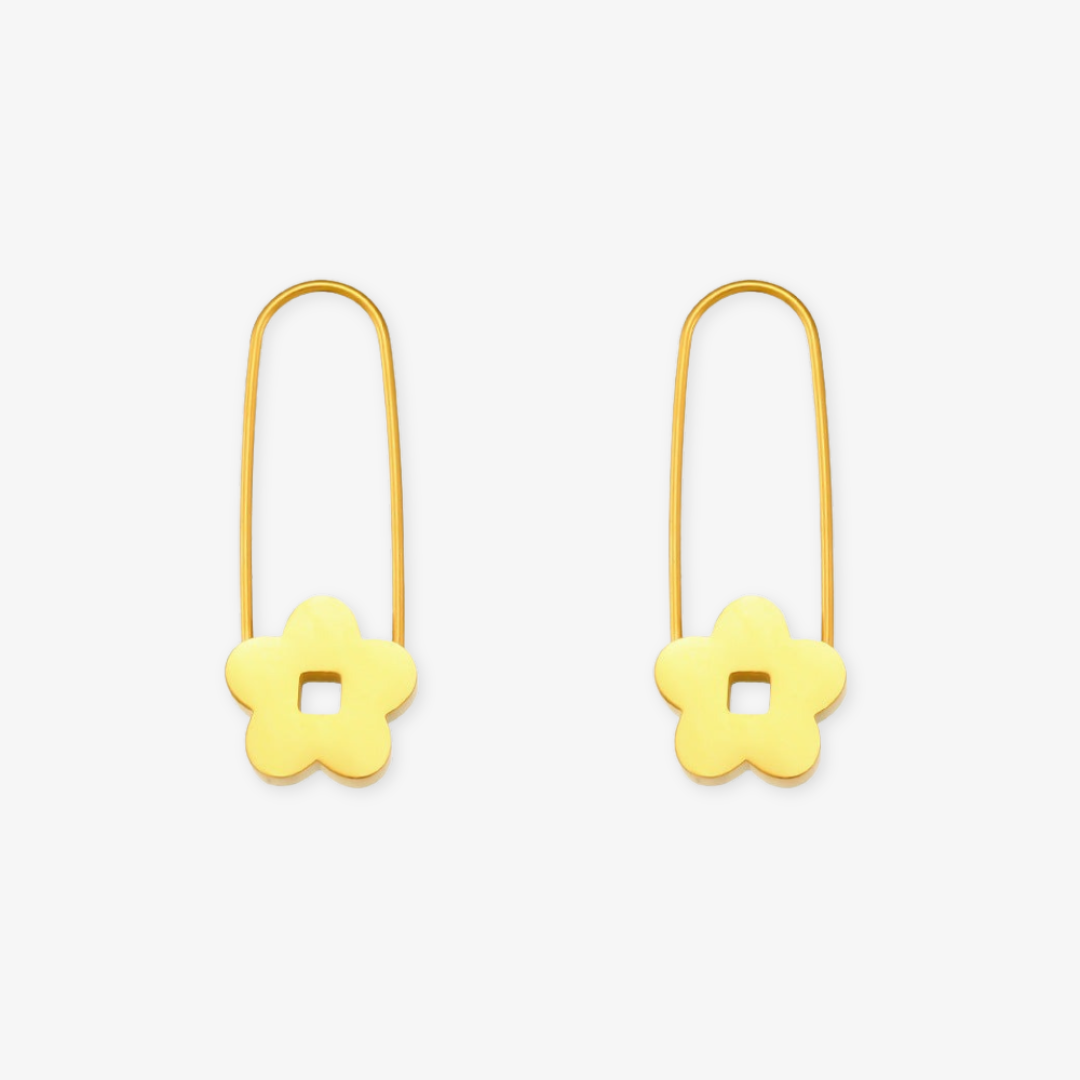 Gold Flower Pin Earrings