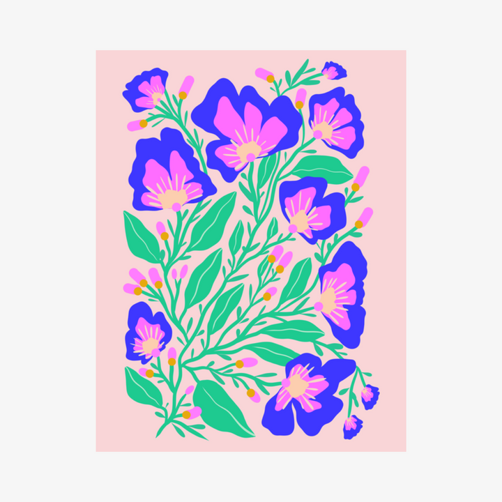 Mint and Blue Blooms Print