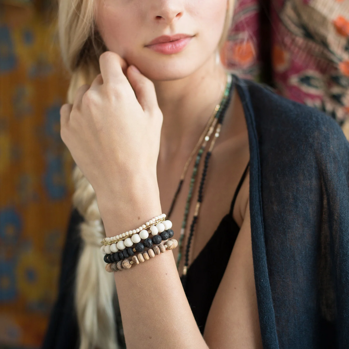 Stone Stacking Bracelet / White Fossil