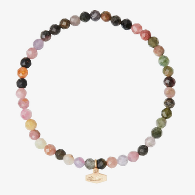 Mini Faceted Stone Stacking Bracelet / Tourmaline & Gold