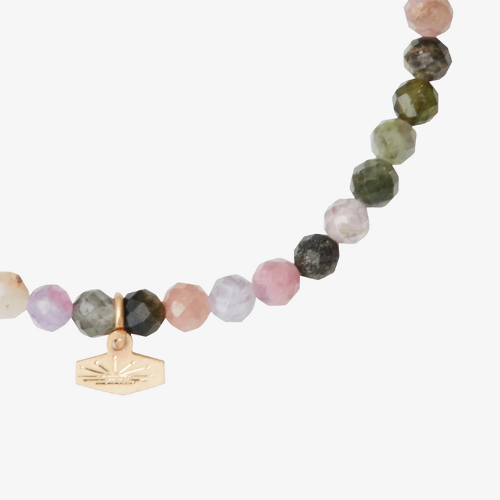Mini Faceted Stone Stacking Bracelet / Tourmaline & Gold