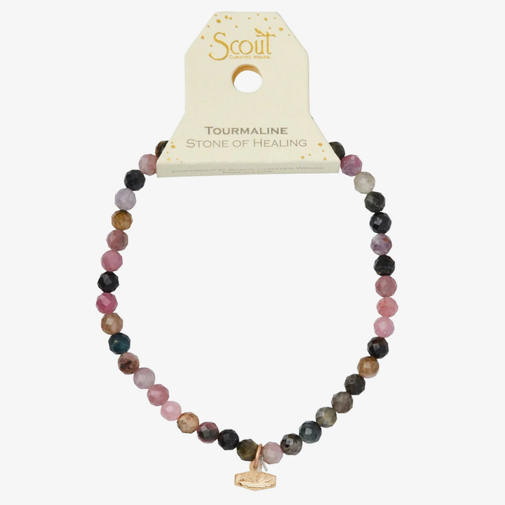Mini Faceted Stone Stacking Bracelet / Tourmaline & Gold