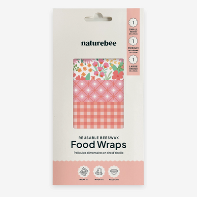 Pink Beeswax Wrap Variety Set is a set of 3 beeswax food wraps in small, medium and large.