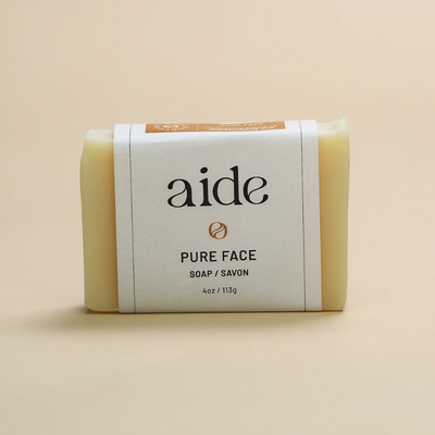 Pure Face Soap, a natural unscented bar soap suitable for all skin types. Made with shea butter, jojoba, avocado, apricot kernel, and olive oil.