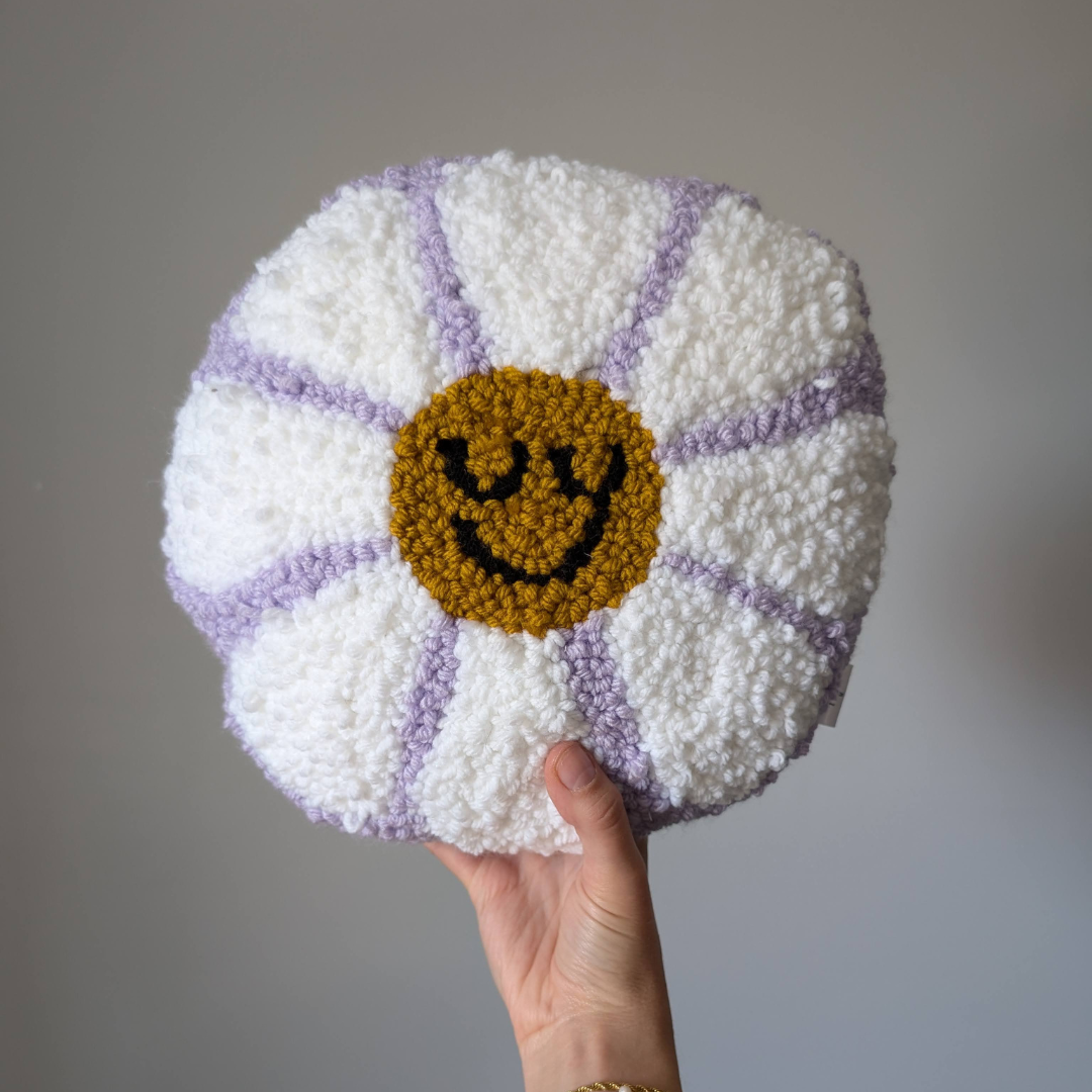 Lilac Daisy Circle Pillow