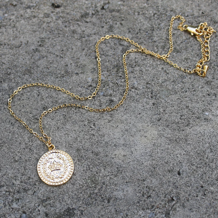 Gold Crown Coin Necklace