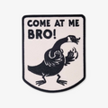 An iron-on patch featuring a cartoon Canada Goose in an aggressive stance with raised wings, accompanied by the text 'COME AT ME BRO!' in bold black letters on a white background with a black border. This funny and novelty patch is likely popular in Ottawa, Ontario, Canada, due to the presence of Canada Geese.