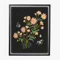 Pink Daisies Framed Art Print, a black art print of pink flowers with two white butterflies in a black frame.