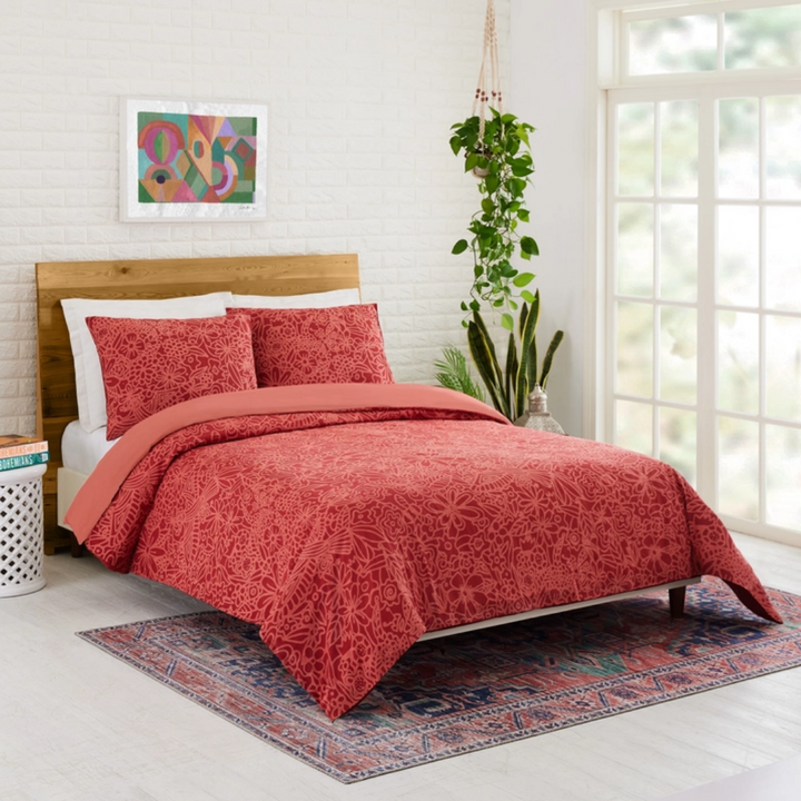 Red Birds and Bees Duvet Cover Set