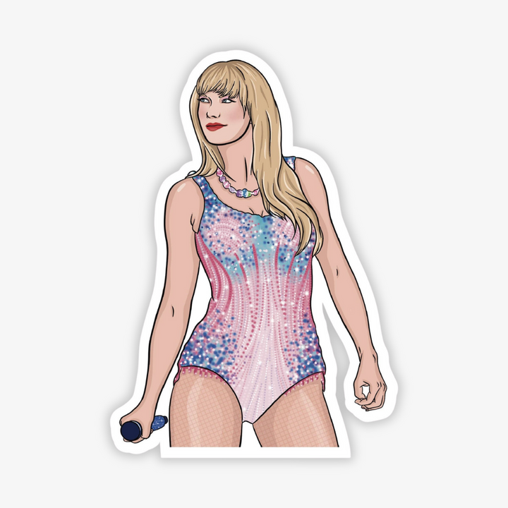 Taylor Lover Era Sticker, a white sticker with an image of Taylor Swift in her Lover bodysuit from the Eras Tour.