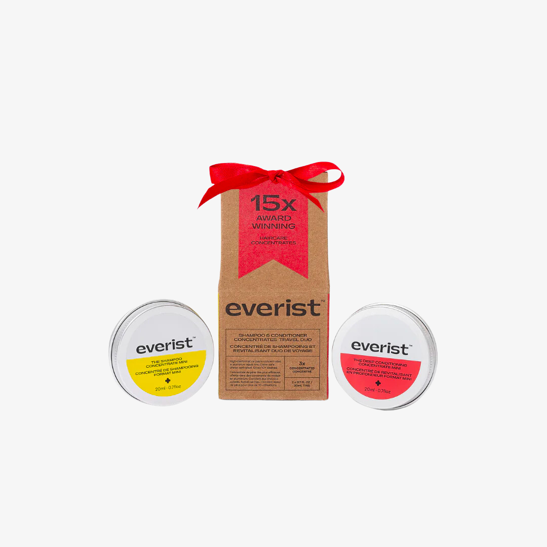 Everist shampoo and conditioner travel duo package (front facing)