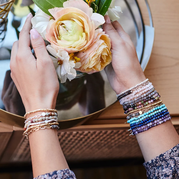 Mini Faceted Stone Stacking Bracelet / Labradorite & Gold