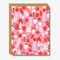 Woodlands-themed greeting card titled ‘Woodlands Card,’ with a pink background adorned by white, red, and orange illustrations of mushrooms, leaves, acorns, and flowers.
