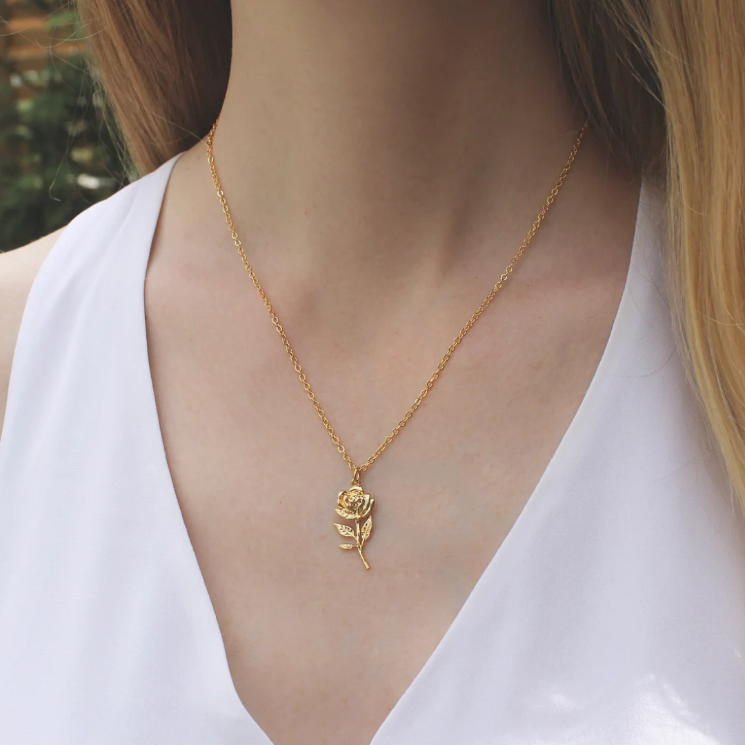 Rose with Stem Necklace