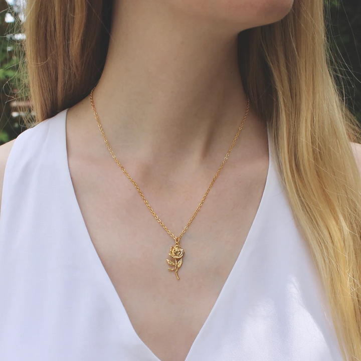 Rose with Stem Necklace