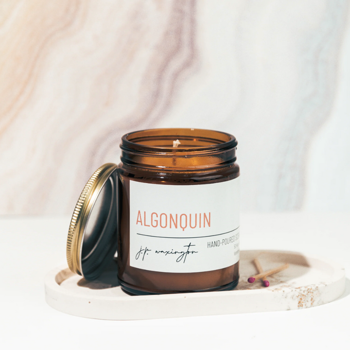 The Algonquin Candle is hand poured and contain simple ingredients - pure ethically produced North American grown soy wax, paraben and phthalate-free, self-trimming cotton wick, and fine fragrance oils. Product Photo