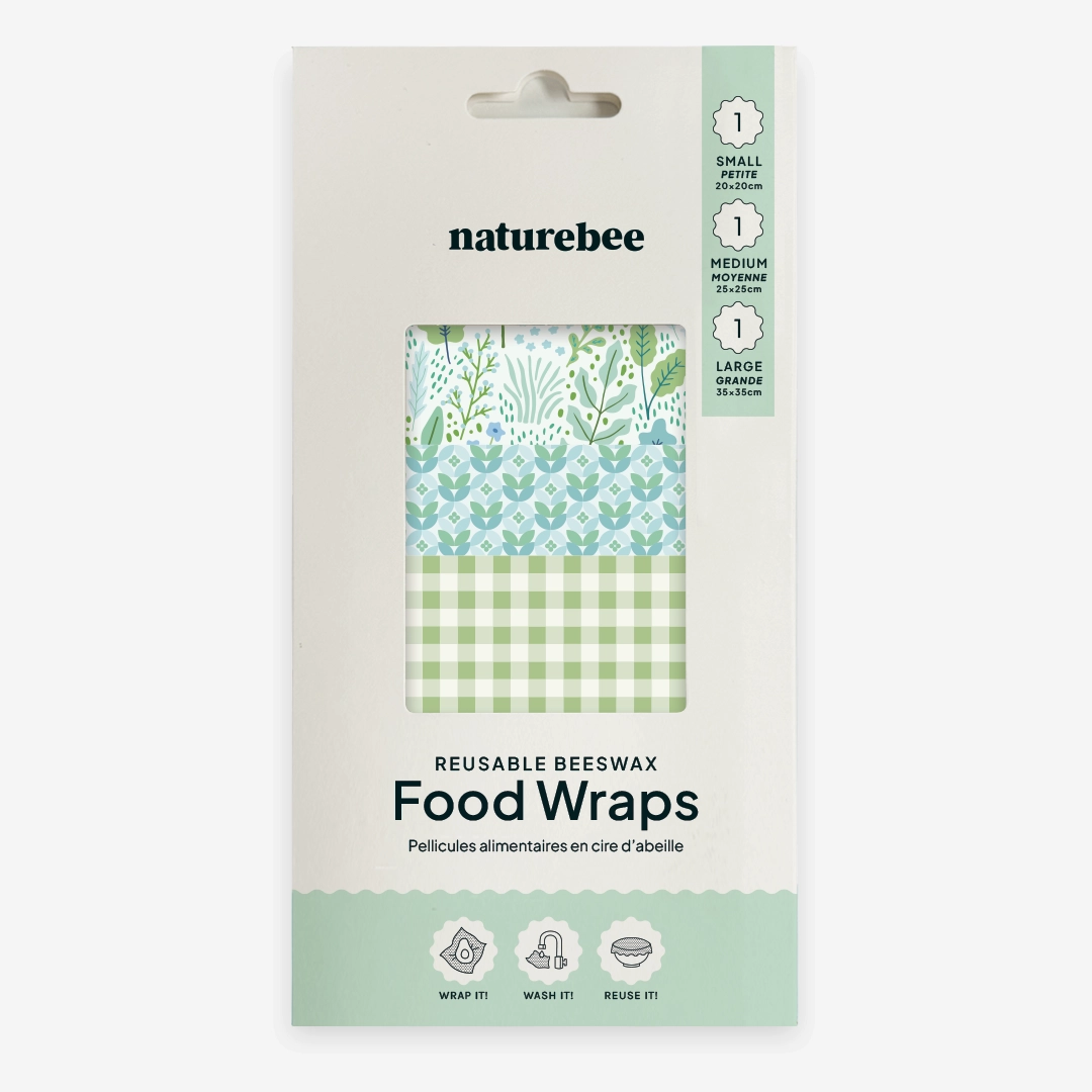 Green Beeswax Wrap Variety Set is a set of 3 beeswax food wraps in small, medium and large.
