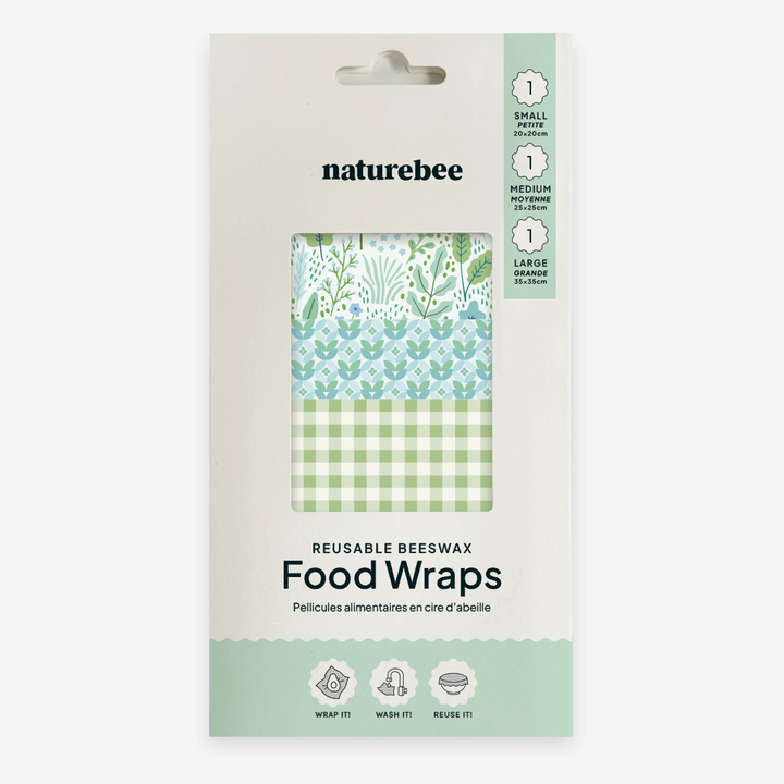 Green Beeswax Wrap Variety Set is a set of 3 beeswax food wraps in small, medium and large.