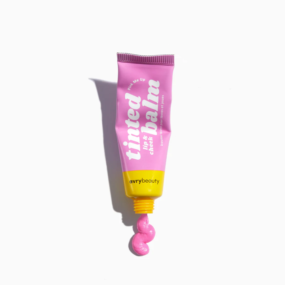 Pink Me Up Lip & Cheek Tinted Balm, a liquid blush that can be used for your eyes, cheeks and lips, in a colourful squeeze tube.