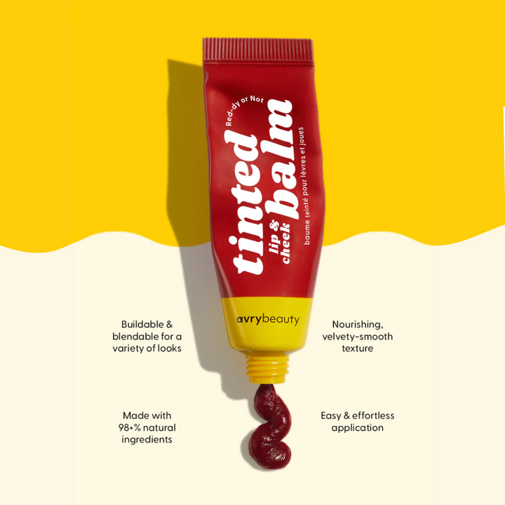 Red-dy or Not Lip & Cheek Tinted Balm, a liquid blush that can be used for your eyes, cheeks and lips, in a colourful squeeze tube.
