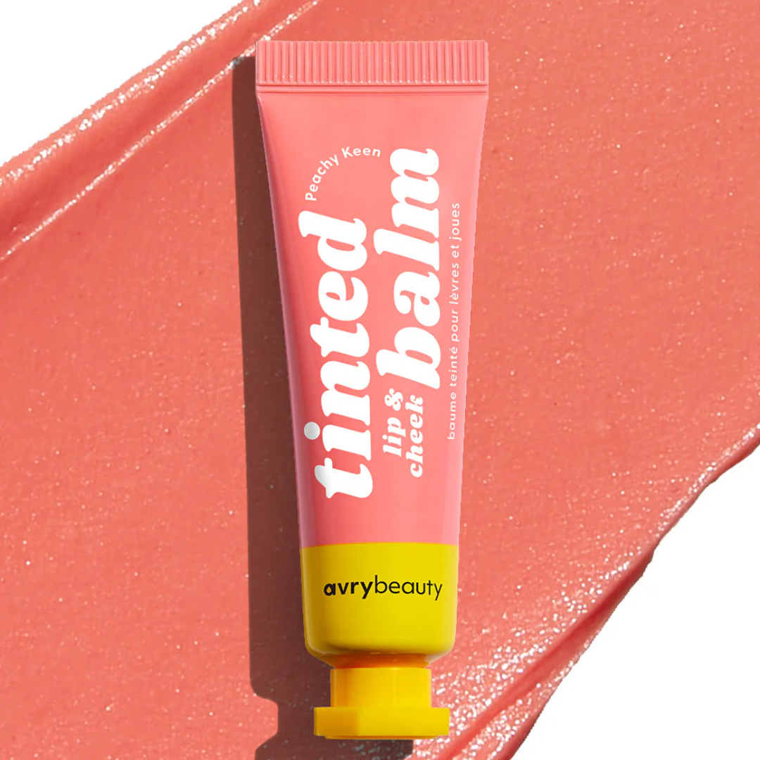 Peachy Keen Lip & Cheek Tinted Balm, a liquid blush that can be used for your eyes, cheeks and lips, in a colourful squeeze tube.