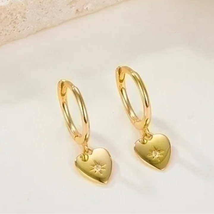 Gold Plated Heart Drop Earrings