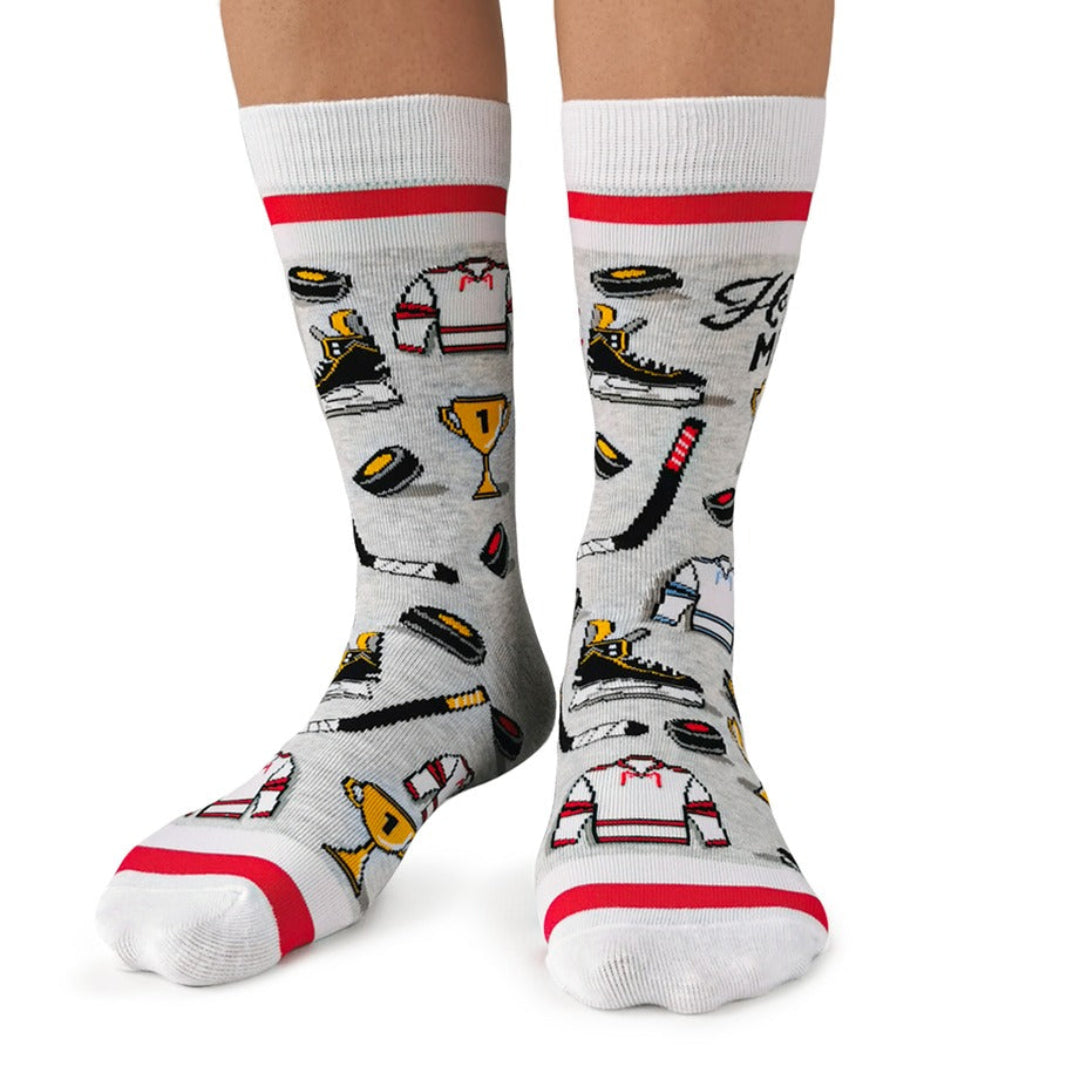 Socks with graphic designs on a white background