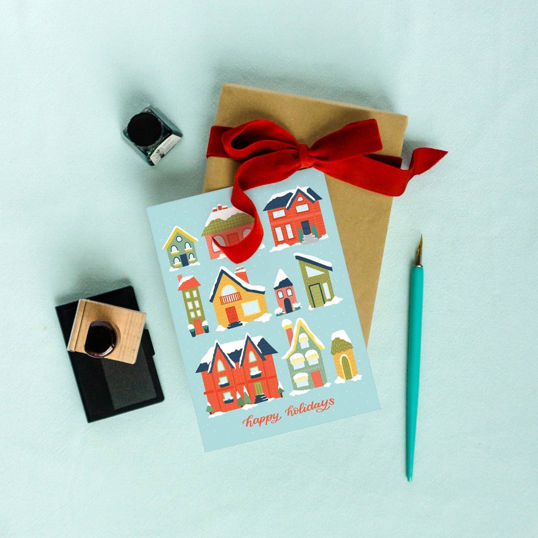 Happy Holidays Houses Holiday Card