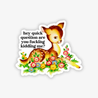 Sticker with a deer surrounded by flowers and text on a white background