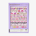 A sheet of cowboy-themed nail art stickers. The sheet is purple and has the brand name "Deco Beauty" printed on it. There's a section titled "Howdy" and instructions on how to apply the stickers. The stickers include various cowboy-themed designs like boots, horseshoes, stars, and butterflies.